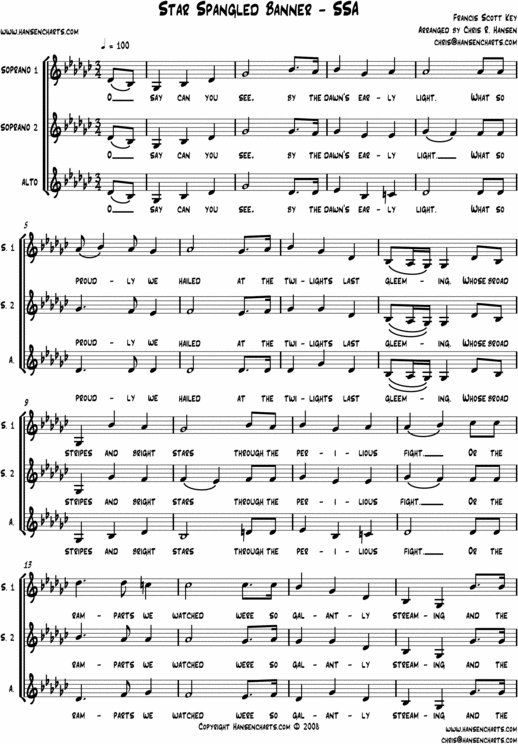 Product picture Star Spangled Banner SSA like the Dixie Chicks Print Music